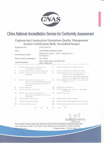 工程建设施工企业质量管理体系认证机构认可业务范围（英文）20181205