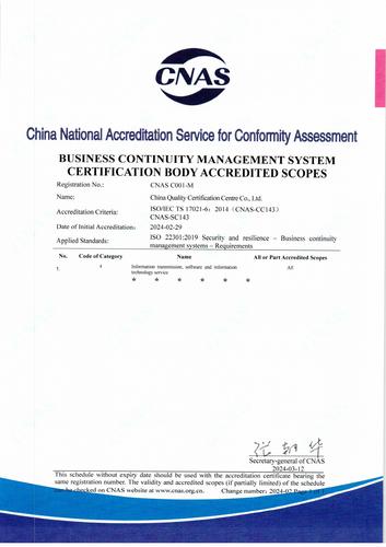 业务连续性管理体系认证机构认可业务范围（英文）