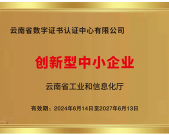 中国质量认证中心下属云南CA公司荣获云南省“创新型中小企业”称号