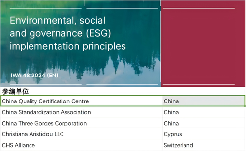 中国质量认证中心参与制定ISO全球首部ESG国际标准1