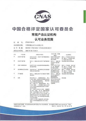 产品认证 CNAS C001-P （附件第6页）