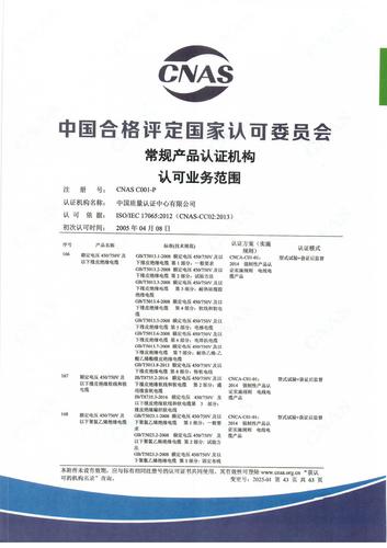 产品认证 CNAS C001-P （附件第43页）