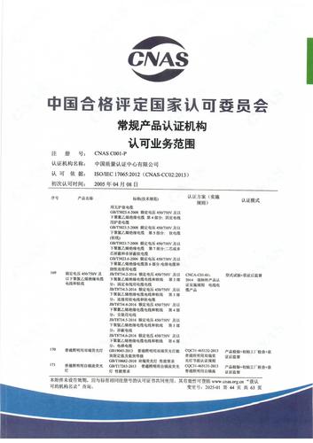 产品认证 CNAS C001-P （附件第44页）