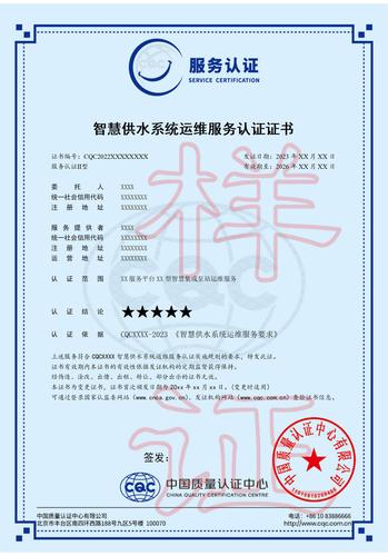 智慧供水系统运维服务认证证书